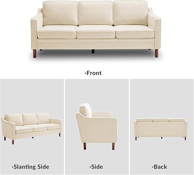 Kingfun Living Room Furniture Sets, 3 Seater Couch and Loveseat, Mid Century Modern Sofa Set, Chenille Couch with Solid Wood Frame for Living Room & Bedroom, Beige