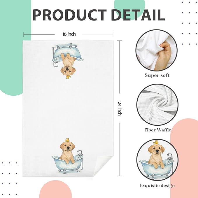 Labrador Retriever Bathroom Hand Towels, Labrador Gifts for Lovers Women, Kids Bathroom Decor, Yellow Lab Gifts Decorative Hand Towels for Bath Room Washroom, 16x24 Inch Set of 2