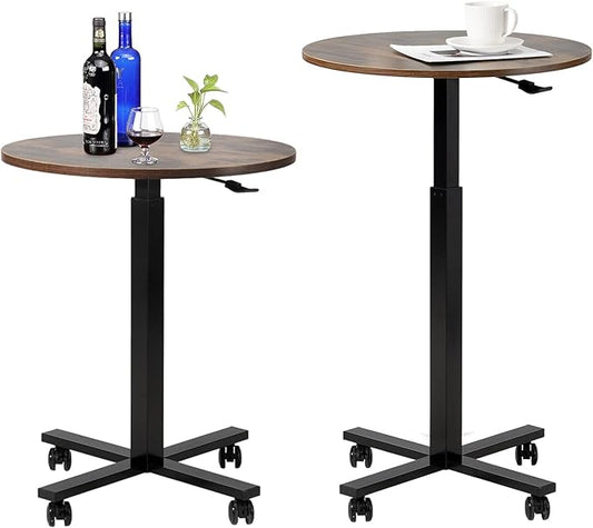 Bar Table,Round Dining Table with Height Adjustment,23.8-Inch Top, 41 Inch Adjustable Range, Comes with 4 Wheels, Ideal for Small Bar & Café(Rustic Brown), Set of 1