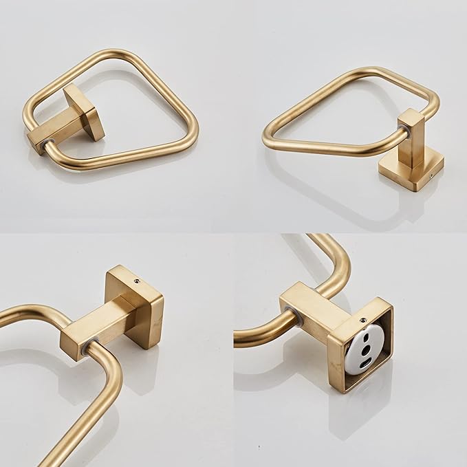 Brushed Gold Towel Ring for Bathroom, Kitchen Bath Towel Holder Hangers Wall Mount Heavy Duty Stainless Steel