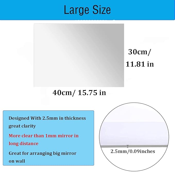 DARENYI 16"x 12"x 4Pcs Acrylic Mirror Sheet, Flexible Non Glass Full Length Full Body Mirror Tiles with Adhesive Tapes for Wall Bathroom Bedroom Door Home Decor