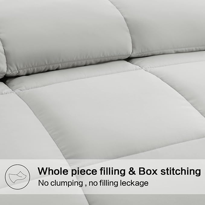 EASELAND Queen Size Down Alternative Comforter - Quilted Duvet Insert for All Seasons, Soft Lightweight with Corner Tabs, Summer Winter Warm Bedding, Light Grey 88×88 Inches