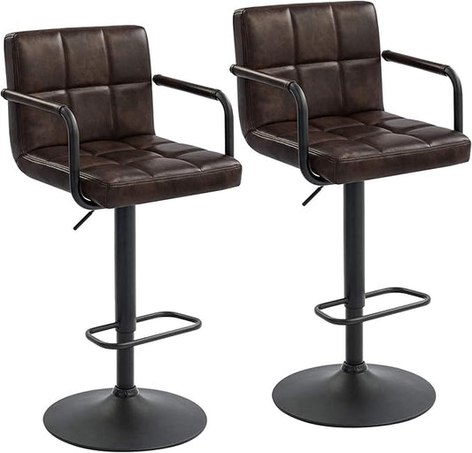Furnimart 30" Faux Leather Upholstered Bar Stool, Adjustable Counter Stools Bar Chairs Modern Design Swivel Barstools Hydraulic Stools for Kitchen and Dining Room Set of 2 (Leather-BlackBrown)