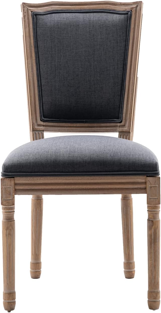 Nrizc Farmhouse Dining Chairs Set of 2, French Dining Chairs with Square Back, Brown Wood Legs, French Bistro Chairs for Dining Room/Living Room/Kitchen/Restaurant, Dark Grey
