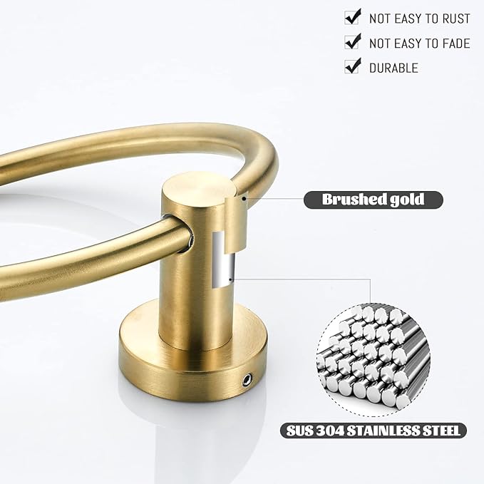Gold Toilet Paper Holder Towel Ring, Brushed Gold Bathroom Accessories Hand Towel Holder Wall Mount Bath Hardware Set Tissue Roll Holder with Double Post SUS304 Stainless Steel 2pc