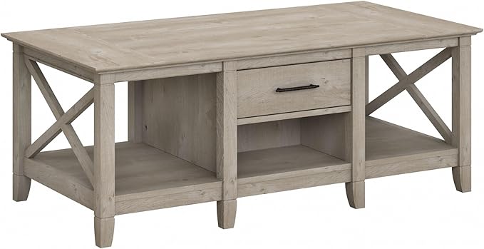 Bush Furniture Coffee Table with Storage with Aged Bronze Hardware | Key West Collection Center Counter for Living Room | 47Wx24Dx18H