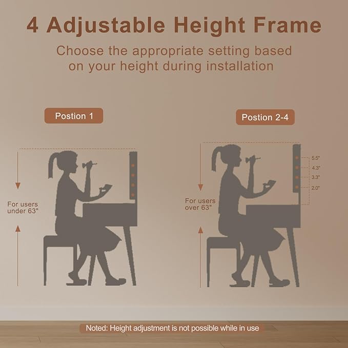 Solid Wood Vanity Desk with Mirror and Lights,Adjustable Height and Brightness, Makeup Vanity with 3 Drawers,Semi-Assembled,Dressing Table for Bedroom (White)