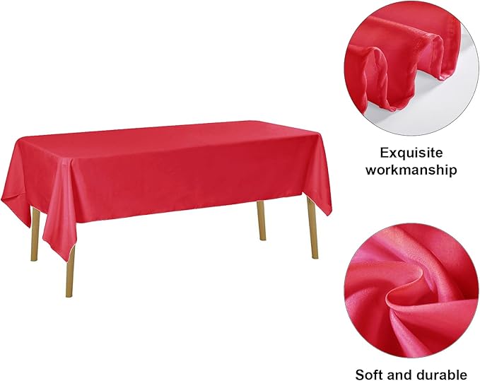 6 Pack Red Tablecloth 60 x 102 Inch Table Cloth for 6 Foot Rectangle Tables, Wrinkle Resistant Washable Polyester Fabric Table Covers for Party, Wedding,Dining,and Banquet