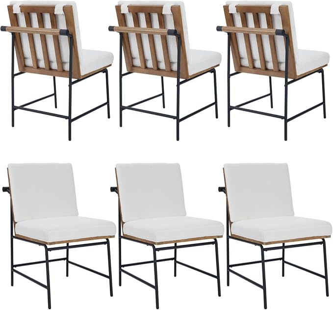 DUOMAY Mid-Century Modern Dining Chairs Set of 6, Sherpa Upholstered Side Chair with Rear Handle, Armless Chair with Metal Legs for Kitchen Dining Room Living Room Vanity, White