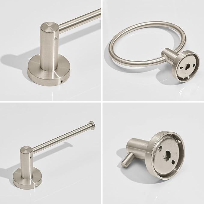 BESy 4 Piece Bathroom Accessories Set (Adjustable 16 to 26 Inch Towel Bar, Towel Ring, Toilet Paper Holder,Towel Hook), Wall Mounted Bath Hardware Accessory Fixtures Set,Stainless Steel/Brushed Nickel