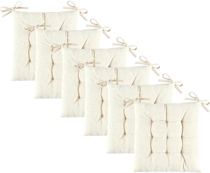 Square Seat Cushion for Kitchen Dining Chairs, Soft & Comfortable 15.5" x 15.5" Chair Pads, 6 Packs, Beige