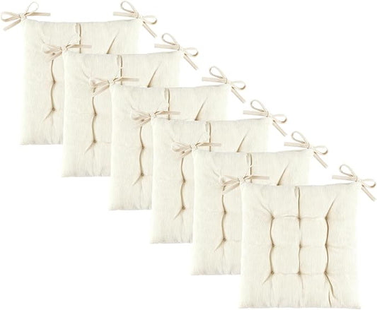 Square Seat Cushion for Kitchen Dining Chairs, Soft & Comfortable 15.5" x 15.5" Chair Pads, 6 Packs, Beige