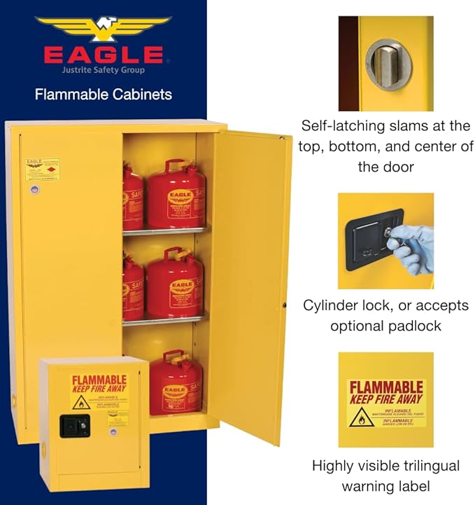 Eagle American Made 4 Gallon F﻿lammable Liquid Storage Cabinet, Self-Close Space Saver Fireproof Cabinet for Schools, Garages, Manufacturing Facilities, 17" x 17" x 22", 1903X