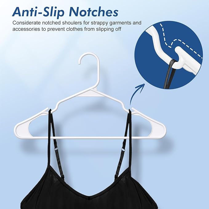 HOUSE DAY Plastic Hangers 100 Pack - Adult Clothes Hangers White - Space Saving, Non-Slip, Durable & Sturdy Hanger with Shoulder Grooves for Closet, Perfect Slim Coat Hanger - Ganchos para Colgar Ropa
