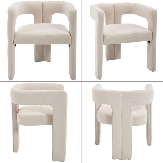 Modern Dining Chairs Set of 6, Upholstered Side Chairs Linen Fabric Guest Chairs with Barrel Backrest Armchair for Dining Room Living Room, Beige