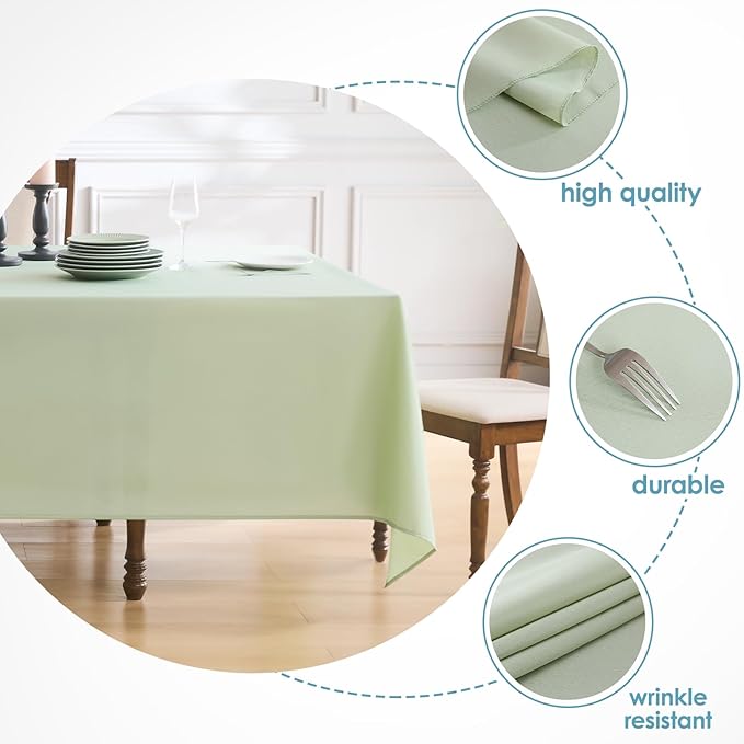 VidaFete 1 Pack Tablecloth 90 * 132inch Rectangle Table Cloth Polyester, Stain Wrinkle Resistant Polyester Dining Table Cover for Kitchen Dinning Party Wedding Tabletop Buffet Decoration(Sagegreen)