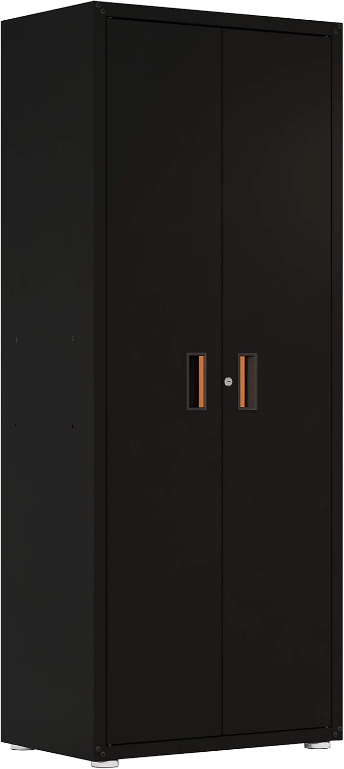 Home Tall Steel Storage Cabinet w/Lock & Key, Two Door Garage/Office/Classroom Cabinet, Removable Shelf, Pivot Hinges, 18.2" L 30.3" W 5.4" H (Black)