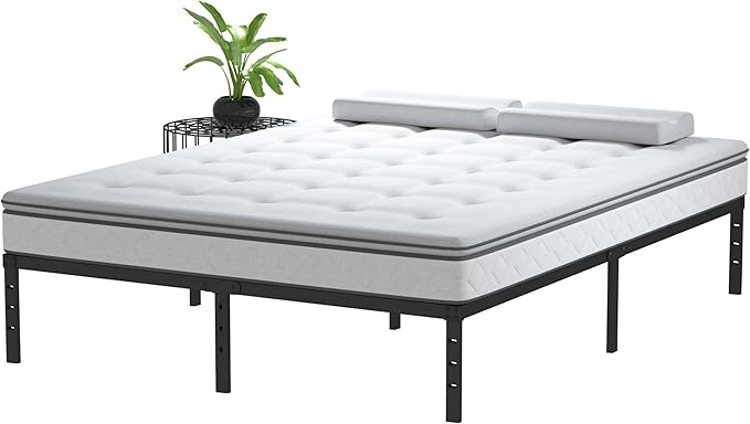 12 Inch Bed Frame Queen Size No Box Spring Needed, Heavy Duty Queen Platform Metal Bed Frame Support Up to 3000 lbs, Easy Assembly, Noise Free, Black