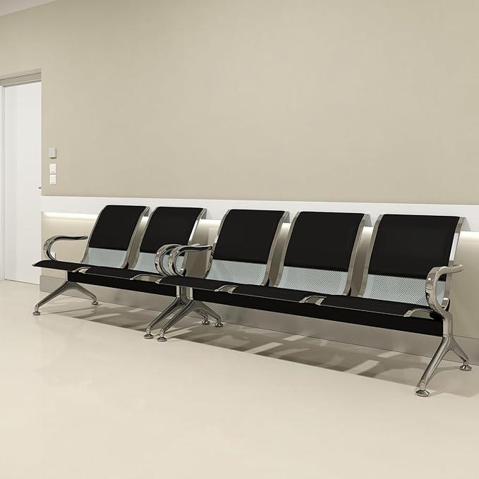 Kinfant 5-Seat Waiting Room Chairs Sofa Furniture - Office Guest Reception Chair with Armrest for Waiting Room Airport Hospital Bank (Black - PU+Mesh)