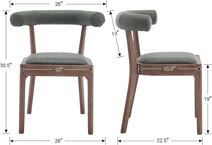Kmax Dining Room Chairs Mid-Century Modern PU Kitchen Chairs with Natural Walnut Finished Frame, PU Curved Back, Set of 6, Green