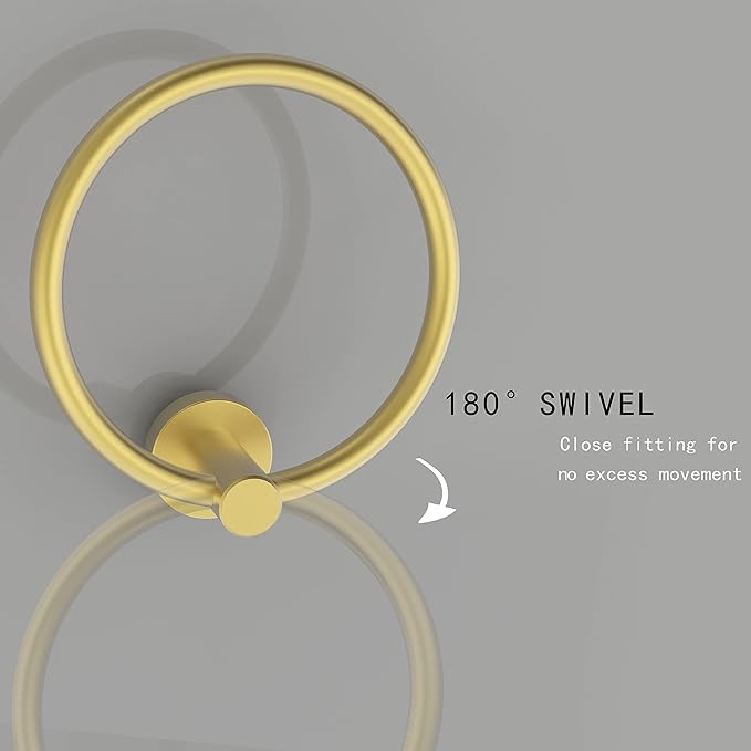 Gold Hand Towel Holder for Bathroom Kitchen Towel Ring Modern Rounded Base Wall Mount SUS304 Stainless Steel