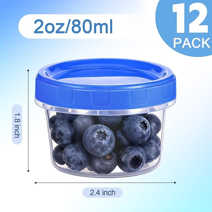 12 Pcs 2 oz Salad Dressing Container To Go Small Sauce Containers with Lids, Reusable Condiment Cups for Lunch Box, Airtight Freezer Storage Containers, Microwave & Dishwasher Safe