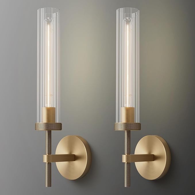 Brass Wall Sconces Set of Two, 19" Knurling Gold sconces Wall Lighting, Bathroom Vanity Light Fixtures, Modern Wall Lights for Bathroom, Mirror, Living Room, Hallway,Staircase