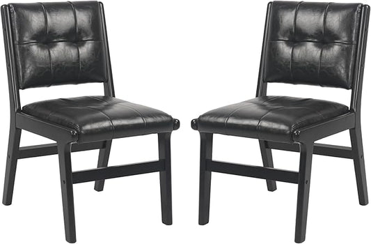 KCC Modern PU Leather Dining Chairs Set of 2, Upholstered Kitchen Chairs with Solid Wood Legs and Comfortable Seat for Dining Room/Lounge/Bedroom(Black)