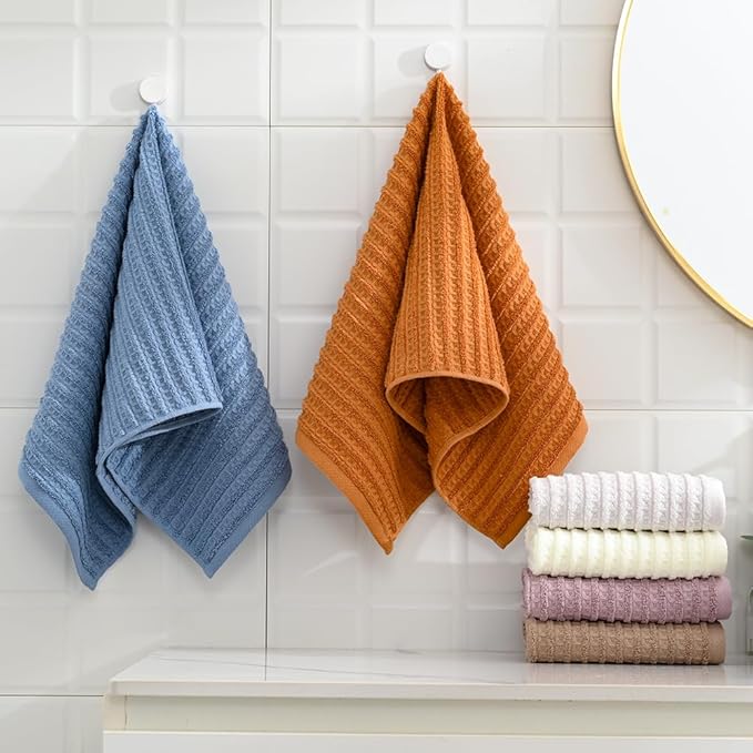 sense gnosis Waffle Hand Towel with Terry Striped Pattern Super Soft 100% Cotton Ultra Absorbent Bathroom Hand Towels 13 x 29 Inch (Pink-Purple, 2 Pieces)
