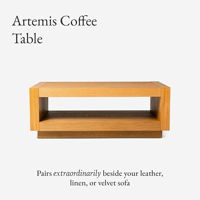 Maven Lane Artemis Coffee Table – 18 Inch Rectangle Table with Storage – Natural Solid Wood – Ideal for Living Room and Lounge
