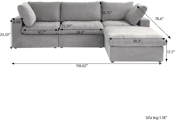 JACH L-Shaped Cloud Sectional Sofa for Living Room, Modular Convertible Sofa, Modern Comfy Couch, Covers Removable, Ottomans with Storage, Cloud Couch Furniture for Living Room Apartment (Grey)