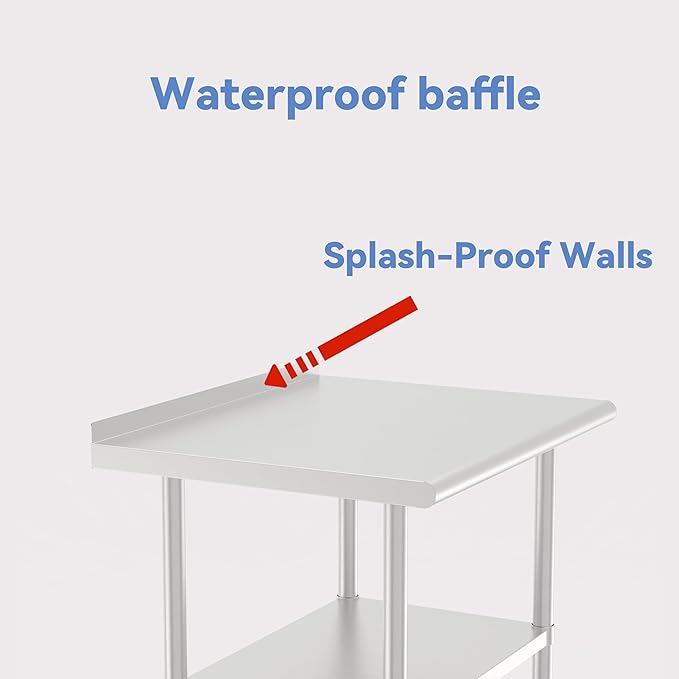 24x36 Inch Stainless Steel Work Table with Backsplash, Double Undershelves and Casters, Commercial Prep Table, Heavy Duty Kitchen Workbench, NSF Certified, Rust & Scratch Resistant