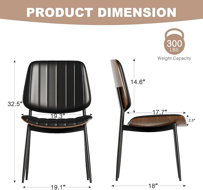 Modern Green Leather Dining Chair Set of 4, Bentwood Backrest & Black Metal Frame Ergonomic Comfort, Sustainable Style, Multi-Space Versatile, Black