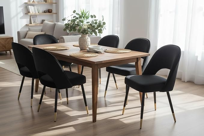 DUOMAY Modern Dining Chair Set of 2 with Open Back, Velvet Upholstered Armless Chair with Metal Frame Side Chair for Kitchen Dining Room Living Room, Black