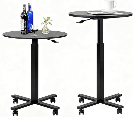 Round Cocktail Bar Table,Height-Adjustable Round Pub Table 23.8 Inches with Removable Wheel,Dual-Use for Kitchen, Coffee Bar, Pub, Office or Dining (Black), Set of 1