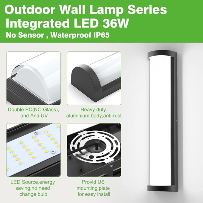 Sytmhoe Outdoor Wall Lights 10%-100% Dimming,2Packs Dimmable LED Modern Patio Wall Light Fixture, 23.6in Black Exterior Sconce Lights Suitable for Garage Courtyard House(6000K)