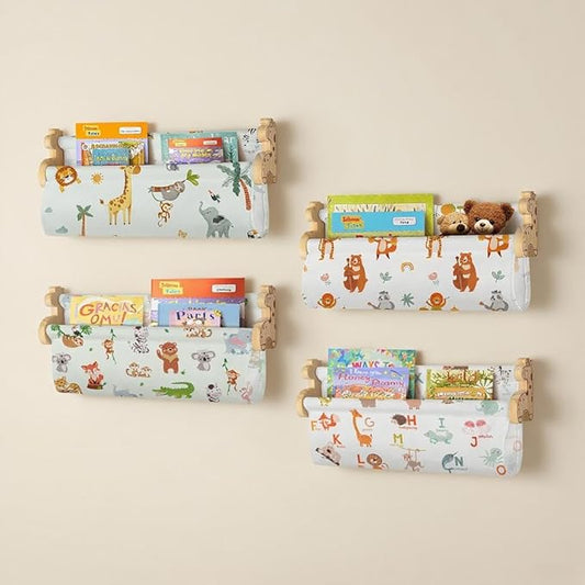 Floating Book Shelves for Wall Set of 4 Wood Nursery Bookshelves for Kids Room 16.9 Inch Kids Bookshelf for Books Toys and Decor,Wall Mounted Storage for Baby Boys Girls Bedroom Living Room