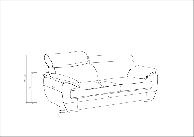 Blackjack Furniture 4571 Veal Collection Modern Genuine Leather Loveseat with Adjustable Headrest, Sturdy Wood Frame and Stainless Steel Legs, Stylish Living Room Love Seat, White