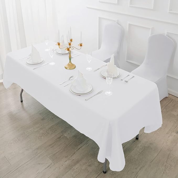 6 Pack White Tablecloth 60 x 120 Inch Table Cloth for 8 Foot Rectangle Tables, Wrinkle Resistant Washable Polyester Fabric Table Covers for Party, Wedding,Dining,and Banquet