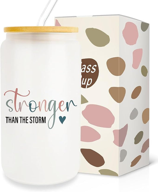 Inspirational Quotes Gift, Positive Gifts for Women Friends Bestie, Motivational Gifts Iced Coffee Cup, Inspiration Gift for Christmas Birthday Boss Day, 16oz Glass Cup with Lid and Straw
