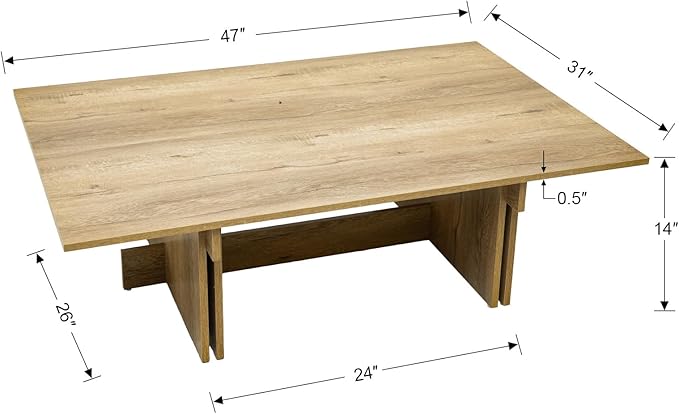 47 Inch Modern Farmhouse Coffee Table, Large Rectangular Wood Center Table with Cross Base for Living Room, Rustic Industrial Cocktail Table, Oak