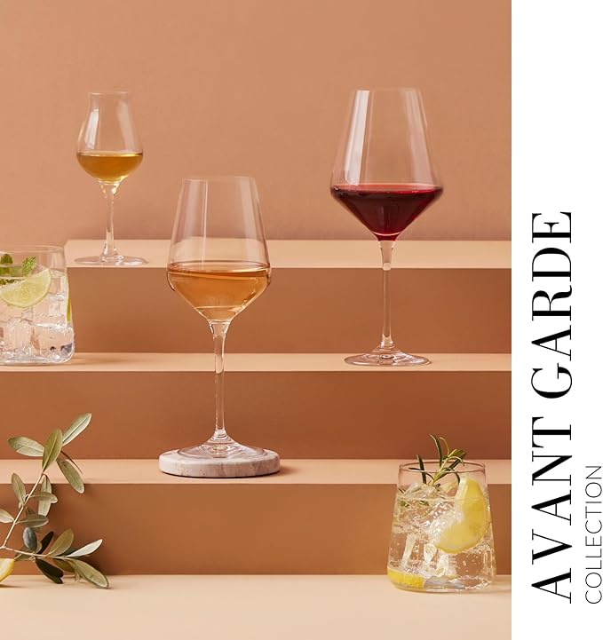 Krosno Classic Red Wine Glasses Set of 6 pieces, 16.6 oz, Avant-Garde Collection, Crystal Glass Thin Rim Long Stem Unique Elegant Premium, Dishwasher Safe, Made in Europe