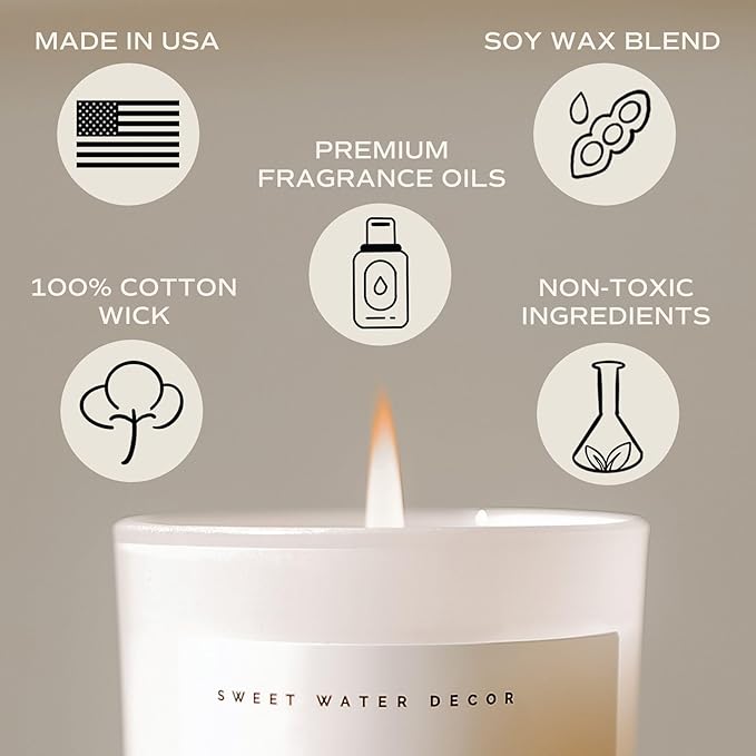 Sweet Water Decor Candles | Spa Scented Soy Wax Candle for Home | 11oz Jar Candle with Wood Lid, 50+ Hour Burn Time, Made in The USA (Stress Relief, White - 11 oz)