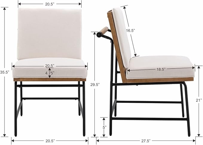 DUOMAY Mid-Century Modern Dining Chairs Set of 6, Linen Upholstered Side Chair with Rear Handle, Armless Chair with Metal Legs for Kitchen Dining Room Living Room Vanity, White