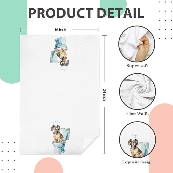 Dachshund Decor Bathroom Hand Towels, Dachshund Lover Gifts for Women, Funny Wiener Dog Decorative Hand Towels for Kids Bathroom Washroom, Weiner Dog Gifts, 16x24 Inch Set of 2