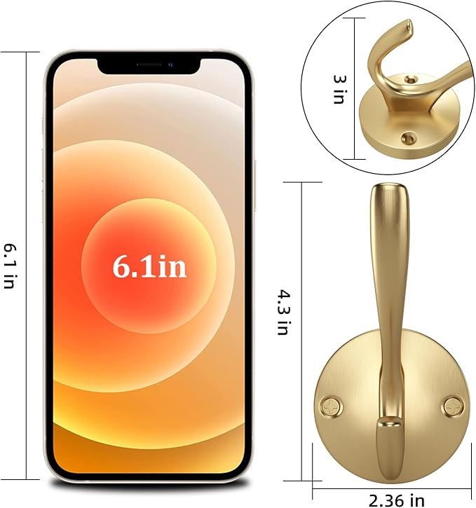 ZUONAI Gold Hooks 4 Pack Towel Hooks Gold Brushed Gold Wall Hooks Heavy Duty Metal Coat Hooks for Hanging Coats and Hat Hooks Wall Mounted Towel Hook for Bathrooms