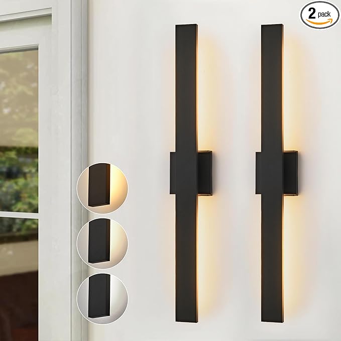 Upgraded 2-Pack 47in Black Long Modern LED Outdoor Wall Lights 3000K 4000K 5000K Dimmable Exterior Wall Sconce Outside Light fixtures for House Garage Front Door