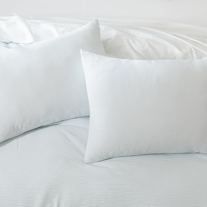 King Comforter Set Glacier Blue, 3 Pieces Double-Layer Crinkle Gauze Soft Bedding for All-Season Lightweight Warmth with 2 Pillowcases