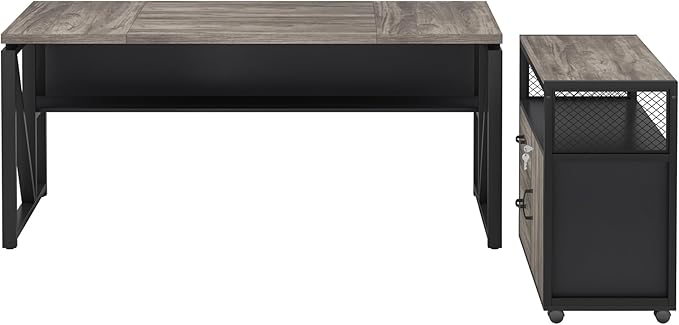 Tribesigns 63" Executive Desk with Reversible File Cabinet, Large L-Shaped Office Desk with Drawers, Business Furniture Workstation for Home Office (Dark Oak, 63-inch)