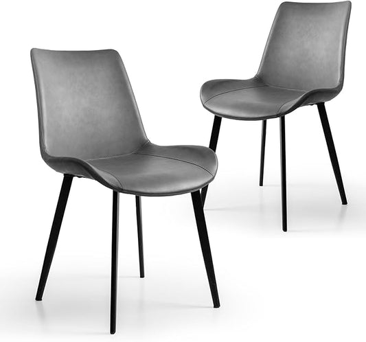 Dining Chairs, Modern PU Leather Dining Room Chair with Sturdy Metal Legs, Upholstered Seat Dinner Chairs Accent Side Chairs for Indoor Kitchen Living Room (Grey, Set of 2)